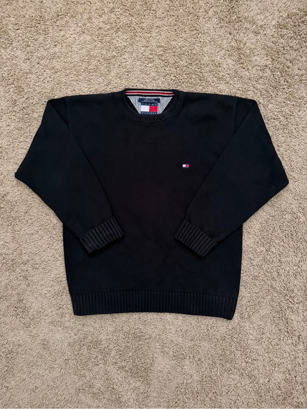 Vintage 90s Tommy Hilfiger Heavy Knit Black Crewneck Sweater Men’s Size 2XL